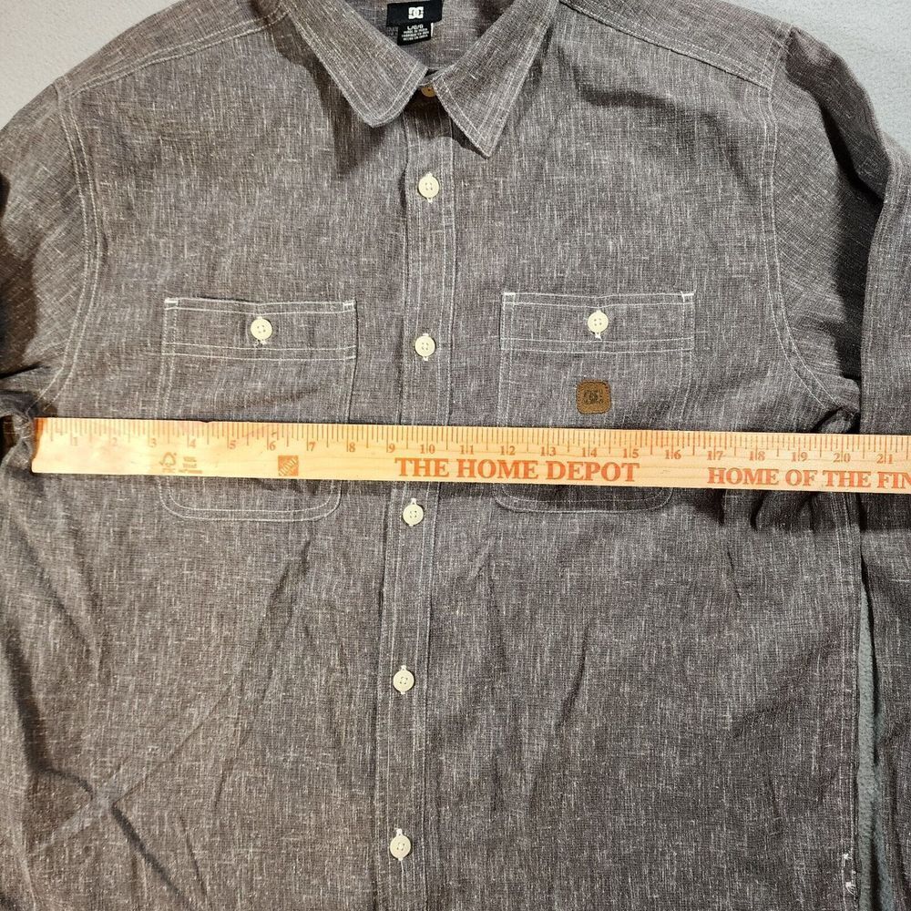 DC Shoes Button Shirt Large Long Sleeve Pocket Logo Modern Gray‎ Grey Heathered - Picture 5 of 7